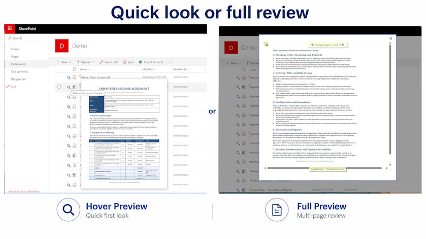 Document preview inside a SharePoint library