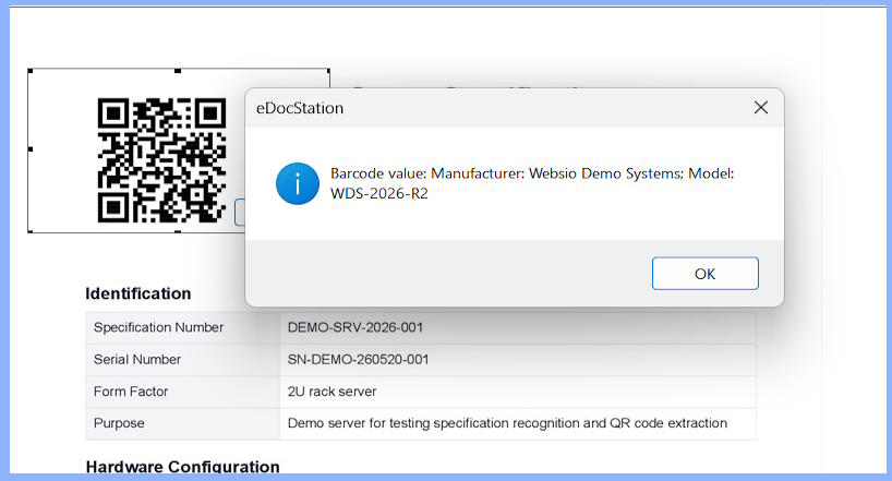 Barcode recognition extracts QR code values for SharePoint metadata