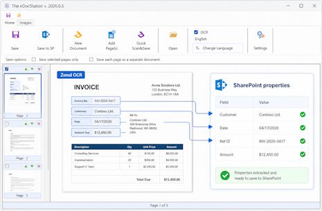 Zonal OCR extracts document fields into SharePoint properties